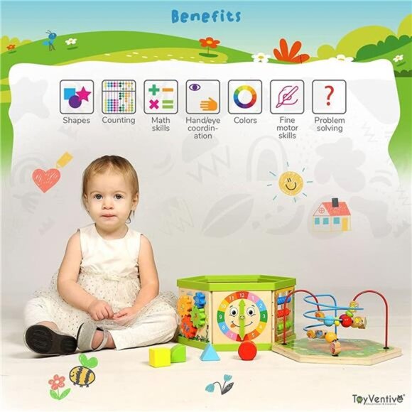 Wooden Kids Baby Activity Cube - Educational Learning Montessori Toddler Toys - Picture 4 of 6